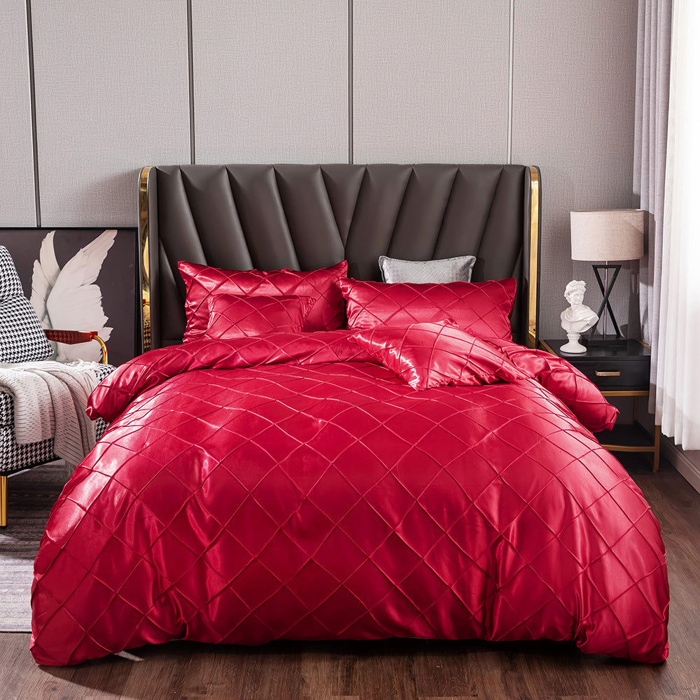 Three Pieces Of Home Ice Silk Satin Satin Cloth Checkered