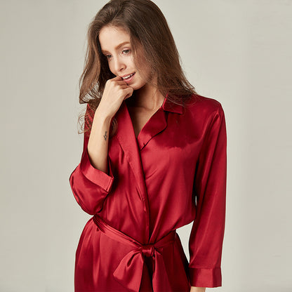 Lace-up Silk Bathrobe French Satin Pajamas