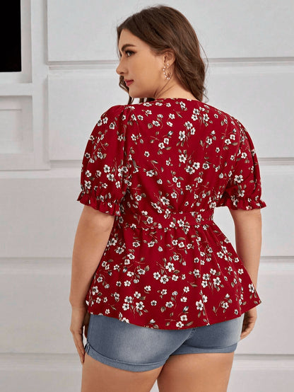 Floravive Belted V-Neck Blouse