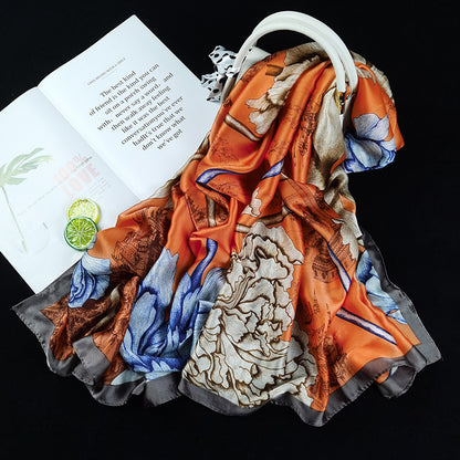Outdoor All-match Printed Silk Scarf Women's Thin Silk Sunscreen And Breathable