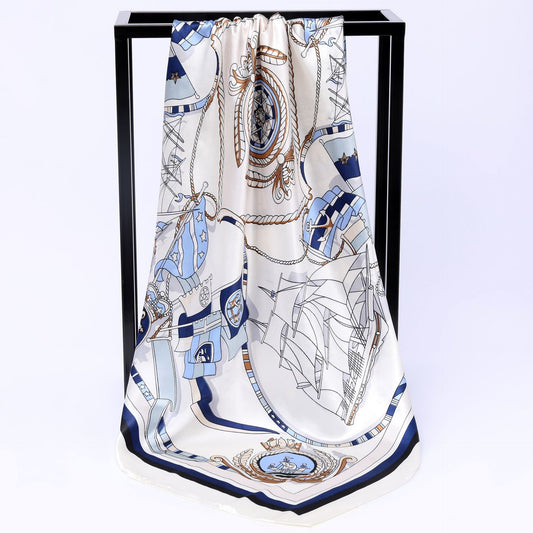 Sailing Print Emulation Silk Scarf Fashion Shawl