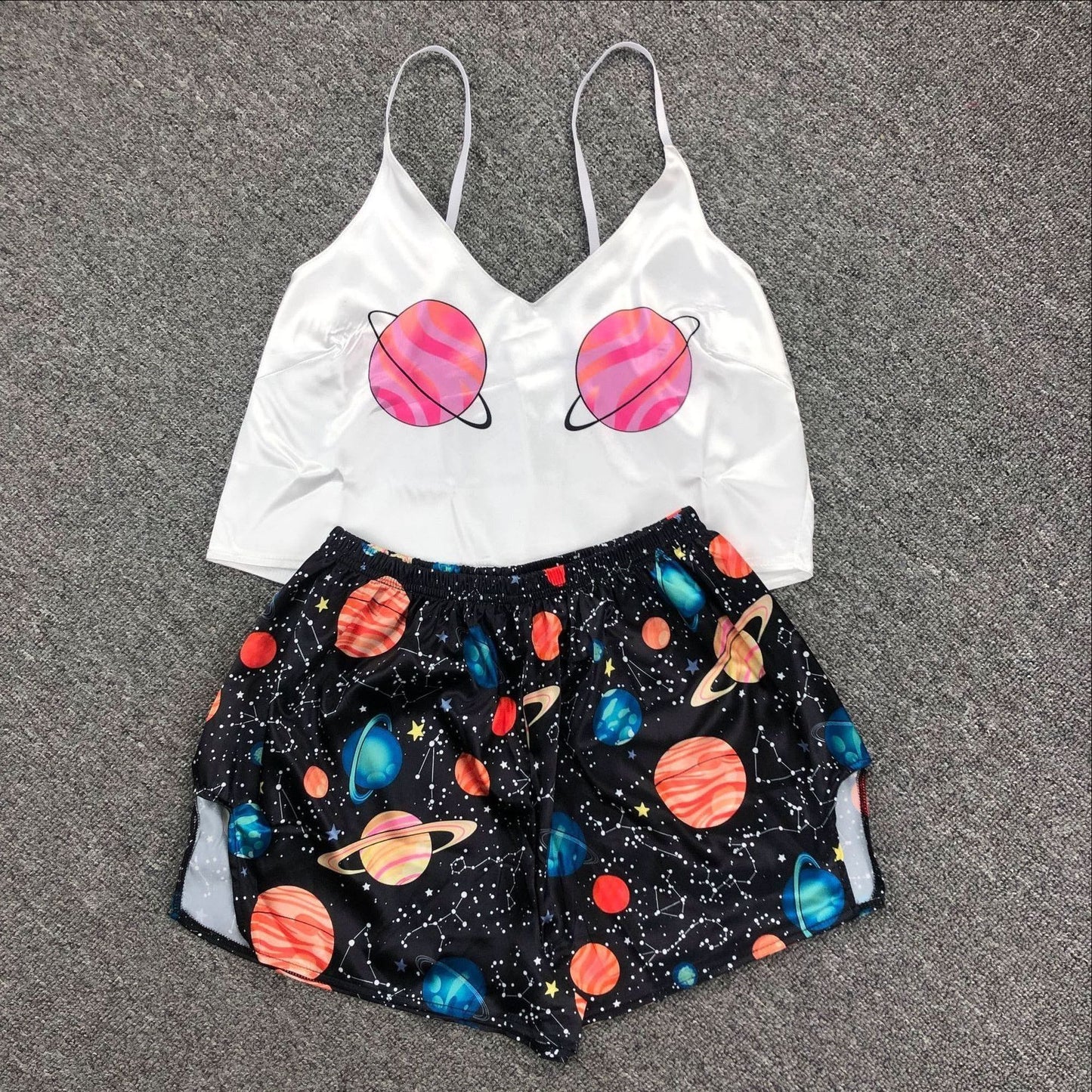 Ice Silk Pajamas Sling High-quality Simulation Silk Thin Section Comfortable Casual Printing