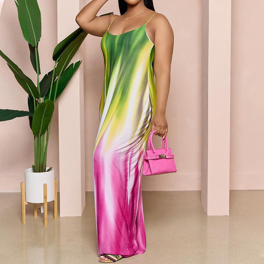Women's Printed Milk Silk Sling Long Women's Long