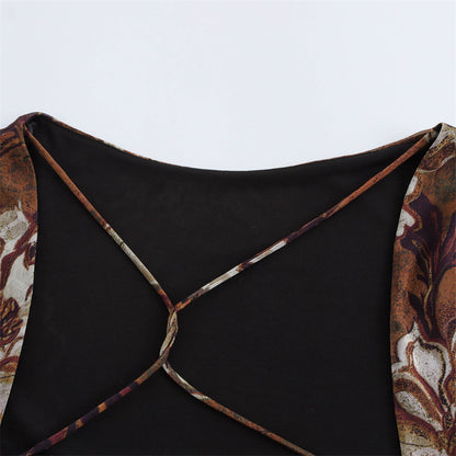 Elegant Long Sleeve Silk Net Printed Dress