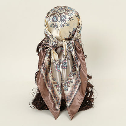 Printed Artificial Silk Square Scarf 90cm Versatile Fashion Headscarf