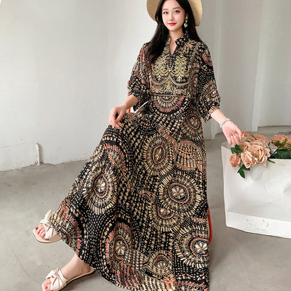 Long Skirt, Ethnic Style Dress, Women's Summer Cotton Silk Floral Print