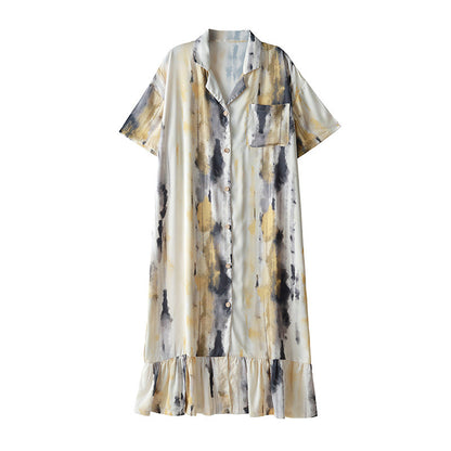 Cool Artificial Silk Nightdress Women's Short Sleeve