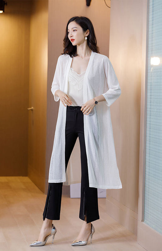 Ice Silk Lazy Wind Long Knit Cardigan Casual Loose Women
