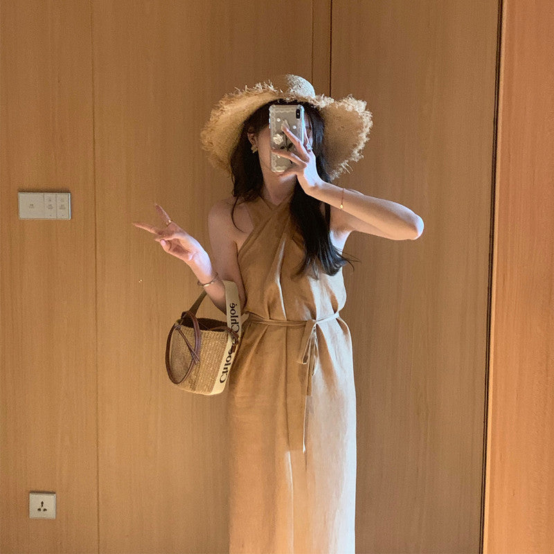 French Cross Cut Neck Silk Dress