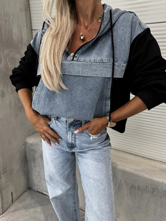 DenimEase Hooded Sweater