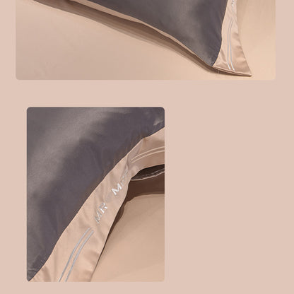 Temperament Light Gray Embroidery Ice Silk Four Piece Set