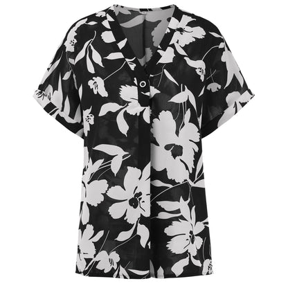 European And American Women's Ice Silk Print Loose Chiffon Shirt