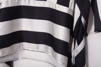 Black And White Striped Silk And Satin Printed Thin And Large Two-piece Suit