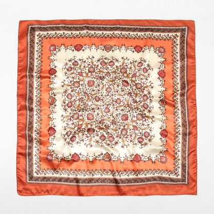 Printed Artificial Silk Square Scarf 90cm Versatile Fashion Headscarf