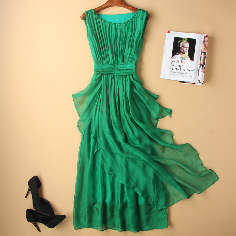 Slim Fitting White Silk Long Dress