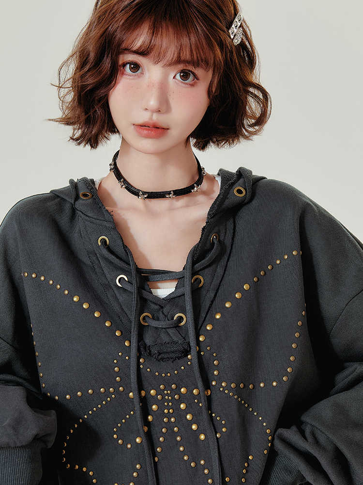 VintaLace Rivet Hooded Sweater