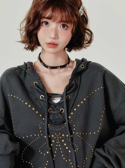 VintaLace Rivet Hooded Sweater
