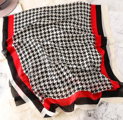 Imitated Silk Scarves Neck Protection Warm Houndstooth Fashion Temperament Long Wild Silk Scarf Satin Fashion Socialite Shawl
