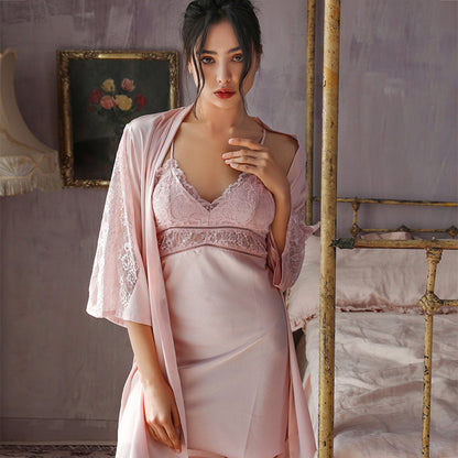 Spring And Autumn Summer Silk Halter Lace Temptation Nightgown