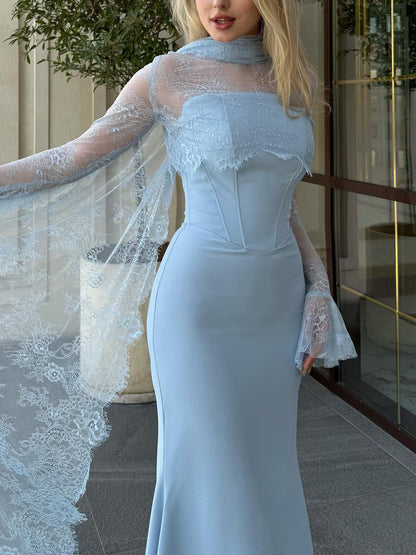 Azure Rose Lace Corset Gown
