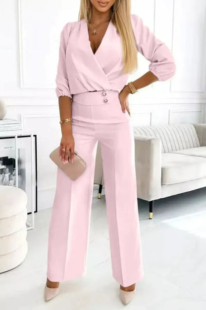 Vérosa Chic V-Neck Suit Set