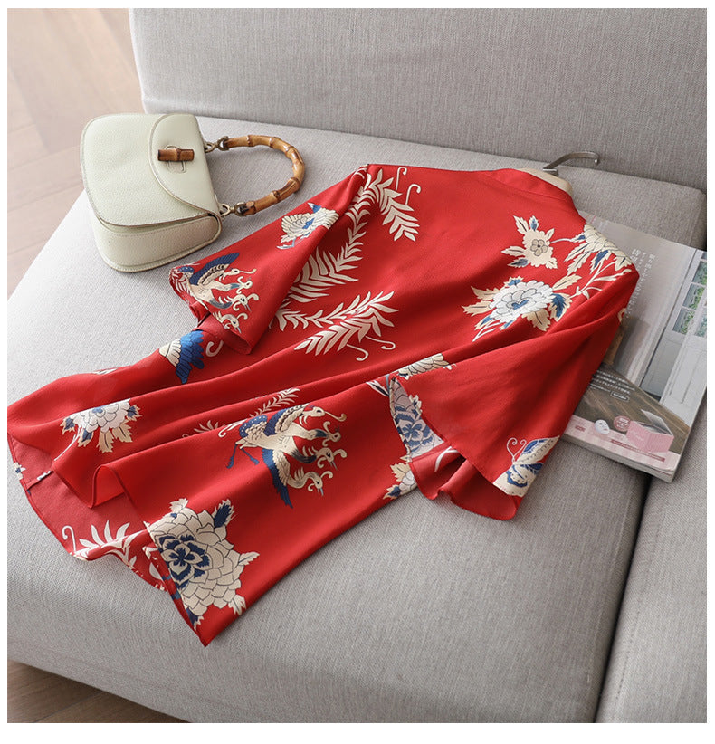 Chinese Style Women's Stand-up Collar Silk Shirt Women