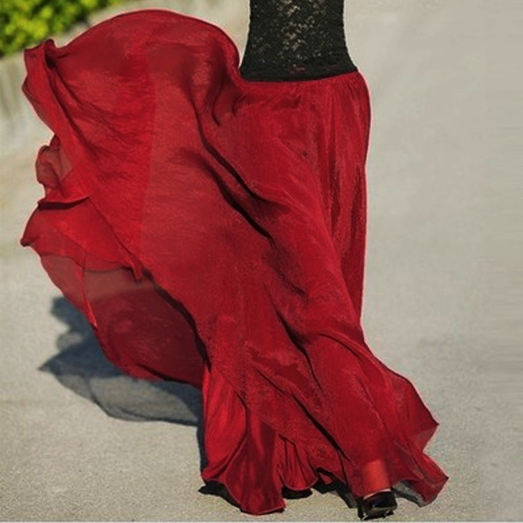 Gold Silk Chiffon Mop Large Swing Dress Elegant Beach Dress
