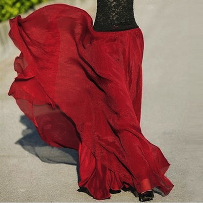 Gold Silk Chiffon Mop Large Swing Dress Elegant Beach Dress