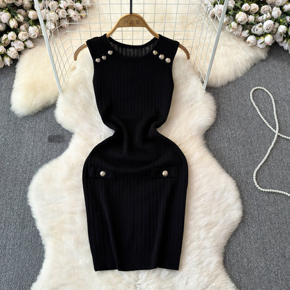 Elegant Inner Match Sleeveless Ice Silk Knitted Dress