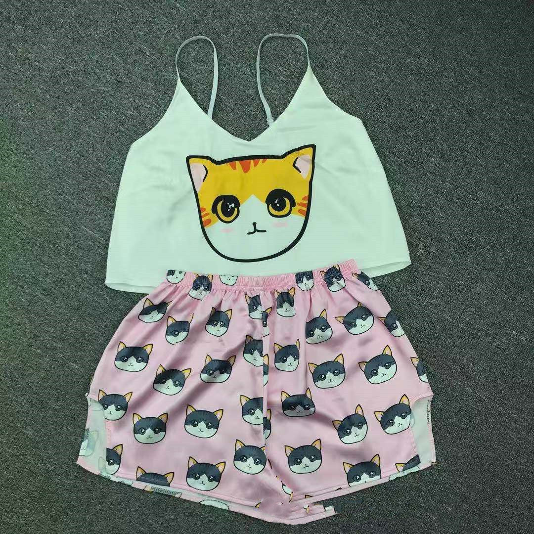 Ice Silk Pajamas Sling High-quality Simulation Silk Thin Section Comfortable Casual Printing