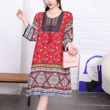 Cotton Silk Floral Dress Vintage Women's Clothing