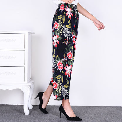 Women's Plus-sized Ice Silk Elastic Pants Cropped Straight
