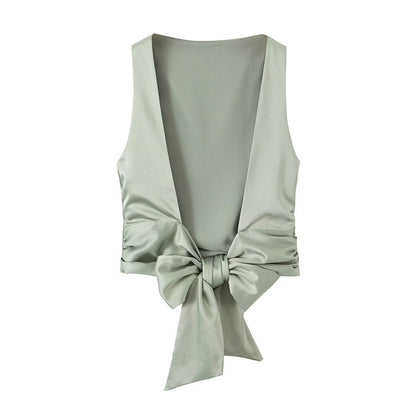 Women's Silk Satin Texture Backless Small Top