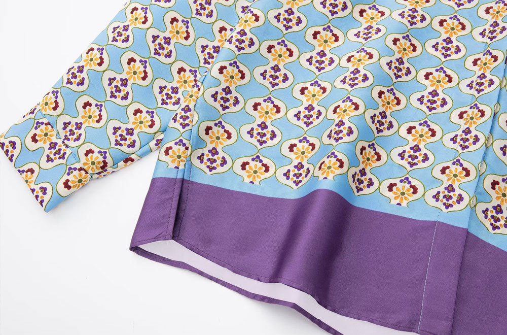 Geometric-print Silk-satin Shirt Set