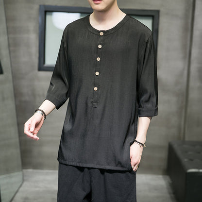 Ice Silk Shirt Men's Five-point Sleeves Plus Size