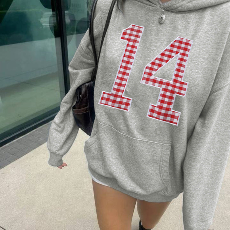 European And American Embroidery Digital Hooded Sweater