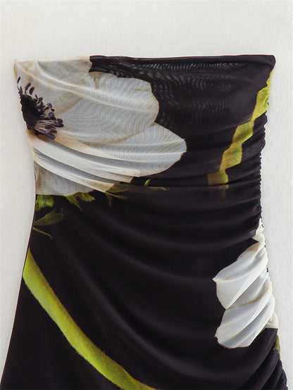 Printed Silk Net Tube Top Dress