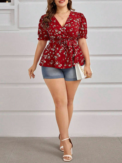 Floravive Belted V-Neck Blouse
