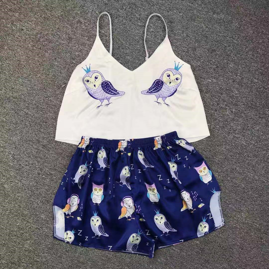 Ice Silk Pajamas Sling High-quality Simulation Silk Thin Section Comfortable Casual Printing