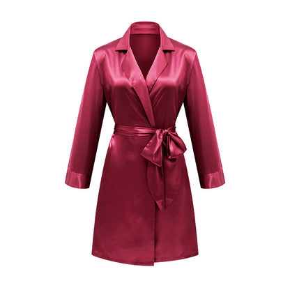 Lace-up Silk Bathrobe French Satin Pajamas