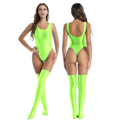 Oil Shiny Silk Smooth Glossy T-Crotch Bodysuit