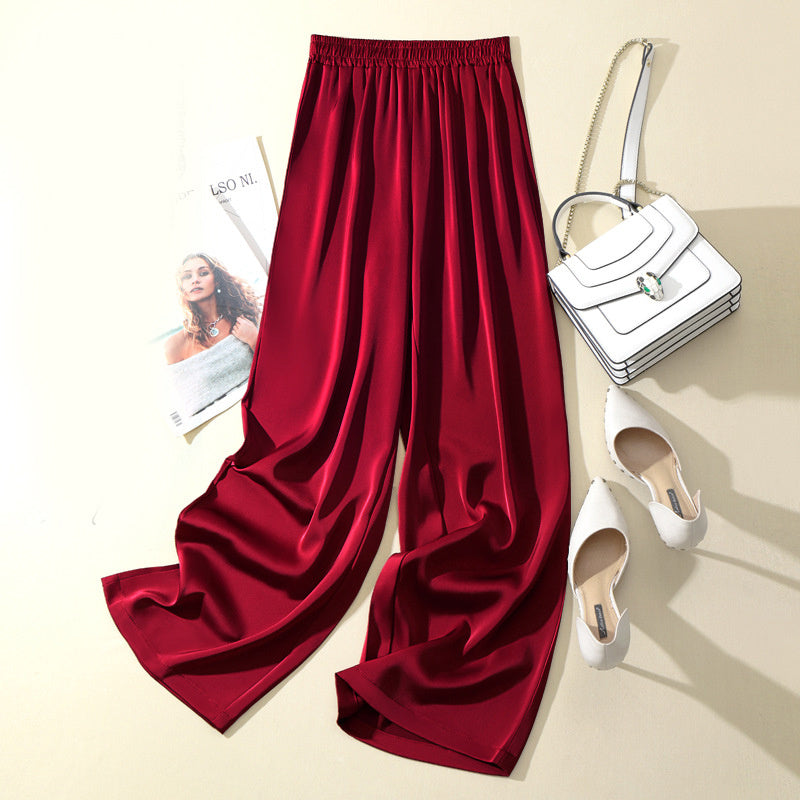 Women's Solid Color Acetate Silk Satin Straight-leg Pants