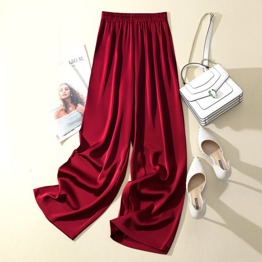 Women's Solid Color Acetate Silk Satin Straight-leg Pants