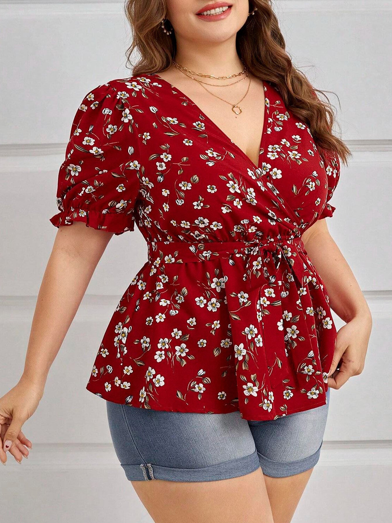 Floravive Belted V-Neck Blouse