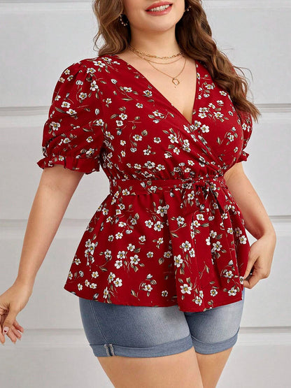 Floravive Belted V-Neck Blouse