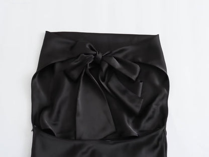 Women's Elegant Silk Satin Texture Hanging Collar Top