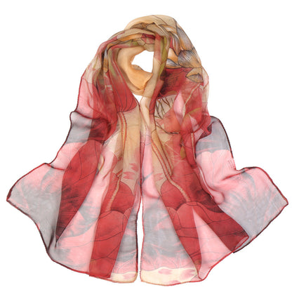Summer Lotus  Pond Moonlight Thin Silk Scarf