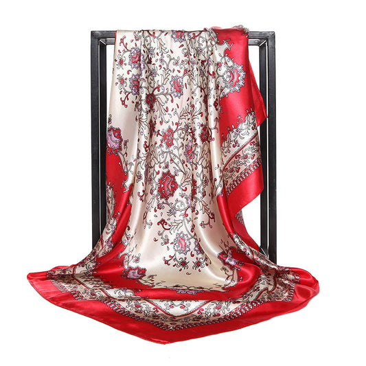 Small Floral Artificial Silk Large Kerchief Silk Scarf