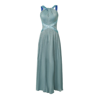 French Halter Silk Satin Waist-controlled Large Hem Dress