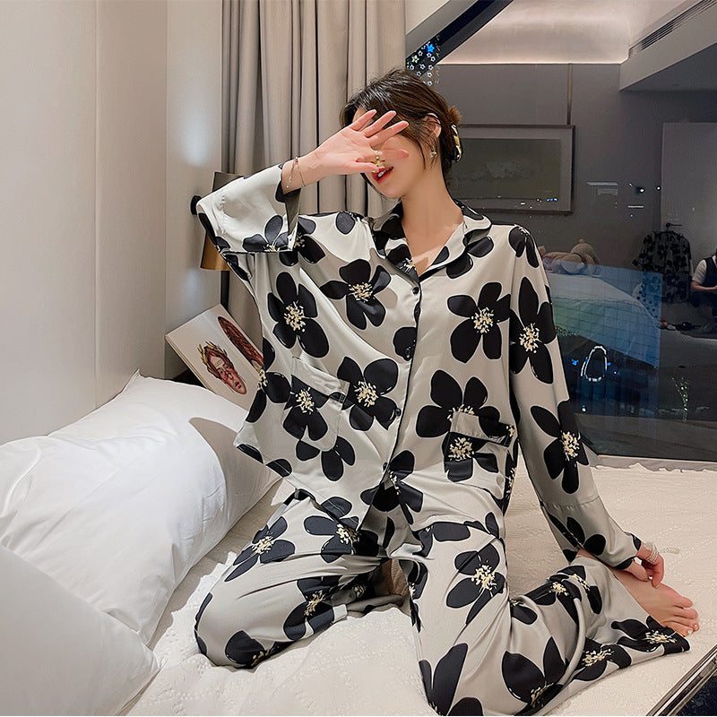 Ice Silk Pajamas Ninth Sleeve Trousers Thin Home Wear